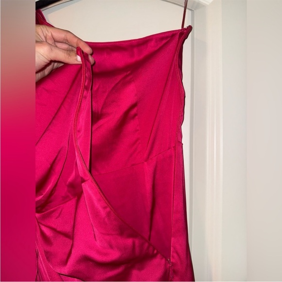 AMUR Deena‎ One Shoulder Midi Dress in Rosie Raspberry Hot Pink Satin Cut Out 4 - Picture 12 of 15